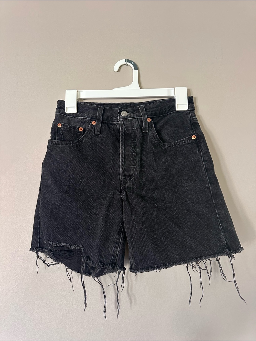Levi's Black Frayed Hem High-Rise Denim Shorts